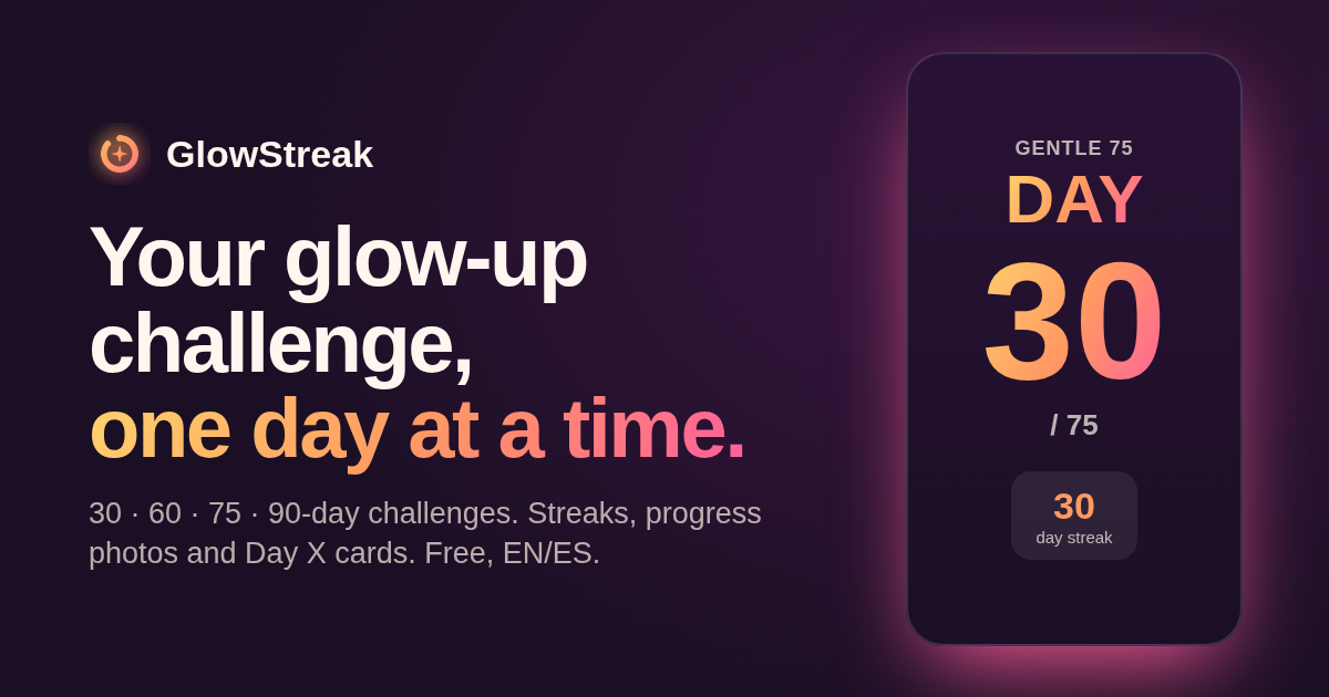 I built a free glow-up challenge tracker (30/60/75/90 days) with shareable Day X cards - no sign-up,